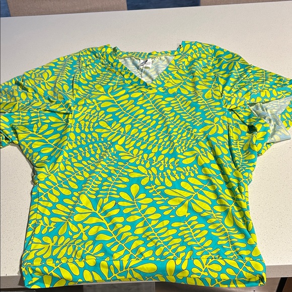 Trina Turk Yellow and Blue Leaf Print Swim Coverup - Picture 1 of 3